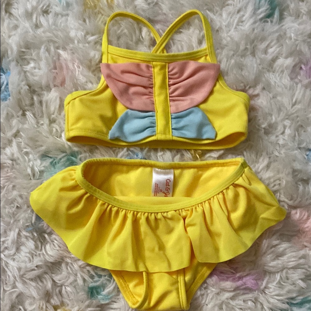 Cat & Jack Yellow Bikini with Pink and Blue Bows 2T